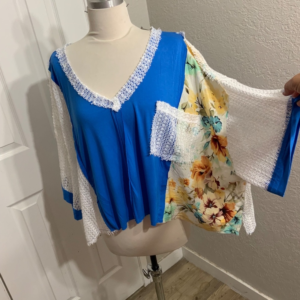 Blue and White Women's Top - Picture 2 of 5